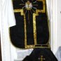 Chasuble Set Black Fiddleback Latin Requiem Mass + Veil,Burse,Maniple,Stole