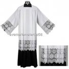 Catholic Box Pleated Surplice with IHS Lace SM, MED, LARGE, X-LG Polyester Catholic Box Pleated Surplice with IHS Lace SM, MED, LARGE, X-LG Polyester