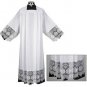 Catholic Square Neck Rochet Alb with Latin IHS Cross Lace Size:  MEDIUM