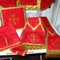 Red Chasuble Set Fiddleback Pelican Latin Mass NEW + Stole,Maniple,Veil,Burse