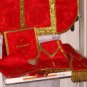 Red Chasuble Set Fiddleback Pelican Latin Mass NEW + Stole,Maniple,Veil,Burse