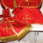 Red Chasuble Set Fiddleback IHS Latin Mass NEW + Stole,Maniple,Veil,Burse