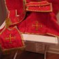 Red Chasuble Set Fiddleback IHS Latin Mass NEW + Stole,Maniple,Veil,Burse