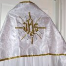 Vestment Catholic White Humeral Veil Gold Embroidery IHS Vestment Catholic White Humeral Veil Gold Embroidery IHS