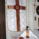 White Chasuble Set Fiddleback Vestment Latin Mass NEW+Maniple,Stole,Veil,Burse
