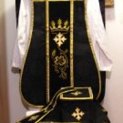 Black Fiddleback Chasuble Requiem Mass Vestment Set+Veil,Maniple,Stole,Burse