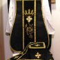 Black Fiddleback Chasuble Requiem Mass Vestment Set+Veil,Maniple,Stole,Burse
