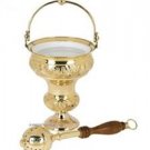 Catholic Ornate Holy Water Pot Polished Brass 7 3/4"H x 6"D with Sprinkler 12"L