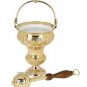 Catholic Ornate Holy Water Pot Polished Brass 7 3/4"H x 6"D with Sprinkler 12"L