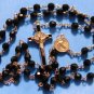 Saint Benedict First Communion Black Faceted Rosary 19.5"L + Vinyl Rosary Case