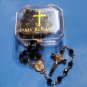 Saint Benedict First Communion Black Faceted Rosary 19.5"L + Vinyl Rosary Case