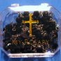 Saint Benedict First Communion Black Faceted Rosary 19.5"L + Vinyl Rosary Case