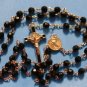 Saint Benedict First Communion Black Faceted Rosary 19.5"L + Vinyl Rosary Case