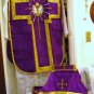 Purple Chalice Chasuble Set Vestment Fiddleback 5 Pcs + Maniple,Stole,Veil,Burse