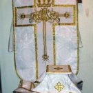 White Fiddleback Chasuble Fancy Embroidery Vestment Set+Veil,Maniple,Stole,Burse