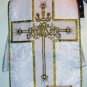 White Fiddleback Chasuble Fancy Embroidery Vestment Set+Veil,Maniple,Stole,Burse