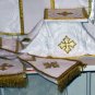 White Fiddleback Chasuble Fancy Embroidery Vestment Set+Veil,Maniple,Stole,Burse