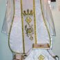 White Fiddleback Chasuble Fancy Embroidery Vestment Set+Veil,Maniple,Stole,Burse