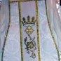 White Fiddleback Chasuble Fancy Embroidery Vestment Set+Veil,Maniple,Stole,Burse