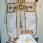 White Fiddleback Chasuble Fancy Embroidery Vestment Set+Veil,Maniple,Stole,Burse