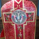 Red Precious Blood Fiddleback w/Roses Chasuble Set+Stole,Maniple,Burse,Veil