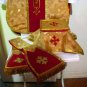 Gold Chasuble Jacquard Fabric Maroon Orphrey Fiddleback Vestment Set Catholic