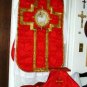 Red Fiddleback Chasuble Vestment Set Maniple, Stole, Chalice Veil, Burse NEW
