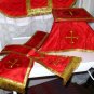 Red Fiddleback Chasuble Vestment Set Maniple, Stole, Chalice Veil, Burse NEW