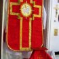 Red Fiddleback Chasuble Vestment Set Maniple, Stole, Chalice Veil, Burse NEW