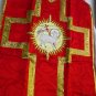 Red Fiddleback Chasuble Vestment Set Maniple, Stole, Chalice Veil, Burse NEW