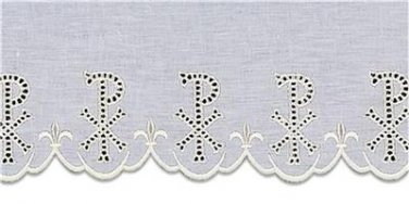 100% Linen Embroidered Altar Cloth White Silk Embroidery Vestment Price per yard