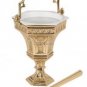 Catholic Ornate Holy Water Pot Polished Brass 7 3/4"H x 9"D with Sprinkler 10"L