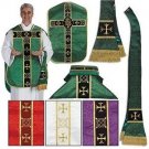 Catholic White Fiddleback Chasuble Set  + Stole Maniple Burse Veil Latin Mass