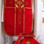 Red Chasuble Vestment Fiddleback 5 Piece Latin Mass NEW Gold Orphrey Embroidery
