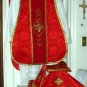 Red Chasuble Vestment Fiddleback 5 Piece Latin Mass NEW Gold Orphrey Embroidery