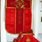 Red Chasuble Vestment Fiddleback 5 Piece Latin Mass NEW Gold Orphrey Embroidery