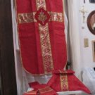 Red Chasuble Set Fiddleback Vestment Latin Mass NEW + Maniple,Stole,Veil, Burse