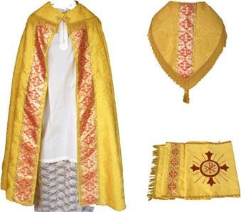 Gold Cope Vestment Satin Lined Traditional Catholic + Embroidered Humeral Veil