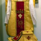 Gold Fiddleback Chasuble w/Maroon Orphrey Vestment Set+Veil,Maniple,Stole,Burse Gold Fiddleback Chasuble w/Maroon Orphrey Vestment Set+Veil,Maniple,Stole,Burse