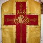 Gold Fiddleback Chasuble w/Maroon Orphrey Vestment Set+Veil,Maniple,Stole,Burse