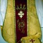 Gold Fiddleback Chasuble w/Maroon Orphrey Vestment Set+Veil,Maniple,Stole,Burse