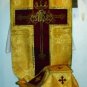 Gold Fiddleback Chasuble w/Maroon Orphrey Vestment Set+Veil,Maniple,Stole,Burse