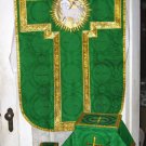 Chasuble Set Green Fiddleback Agnus Dei Vestment + Veil, Burse, Maniple, Stole