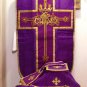 Violet Fiddleback Chasuble with Embroidery Vestment Set+Veil,Maniple,Stole,Burse
