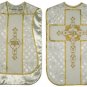 Red, Green, White, Purple Chasuble Jacquard Fabric Fiddleback Vestment Set Lot