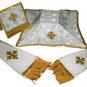 Red, Green, White, Purple Chasuble Jacquard Fabric Fiddleback Vestment Set Lot