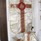 Gold Brocade Fiddleback Chasuble Vestment Set + Stole, Maniple, Veil, Burse