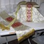 Gold Brocade Fiddleback Chasuble Vestment Set + Stole, Maniple, Veil, Burse
