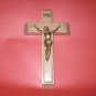 Vintage Sick Call Crucifix Oak Wood Candles Holy Water Bottle Gold Corpus Lovely