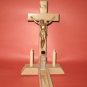 Vintage Sick Call Crucifix Oak Wood Candles Holy Water Bottle Gold Corpus Lovely
